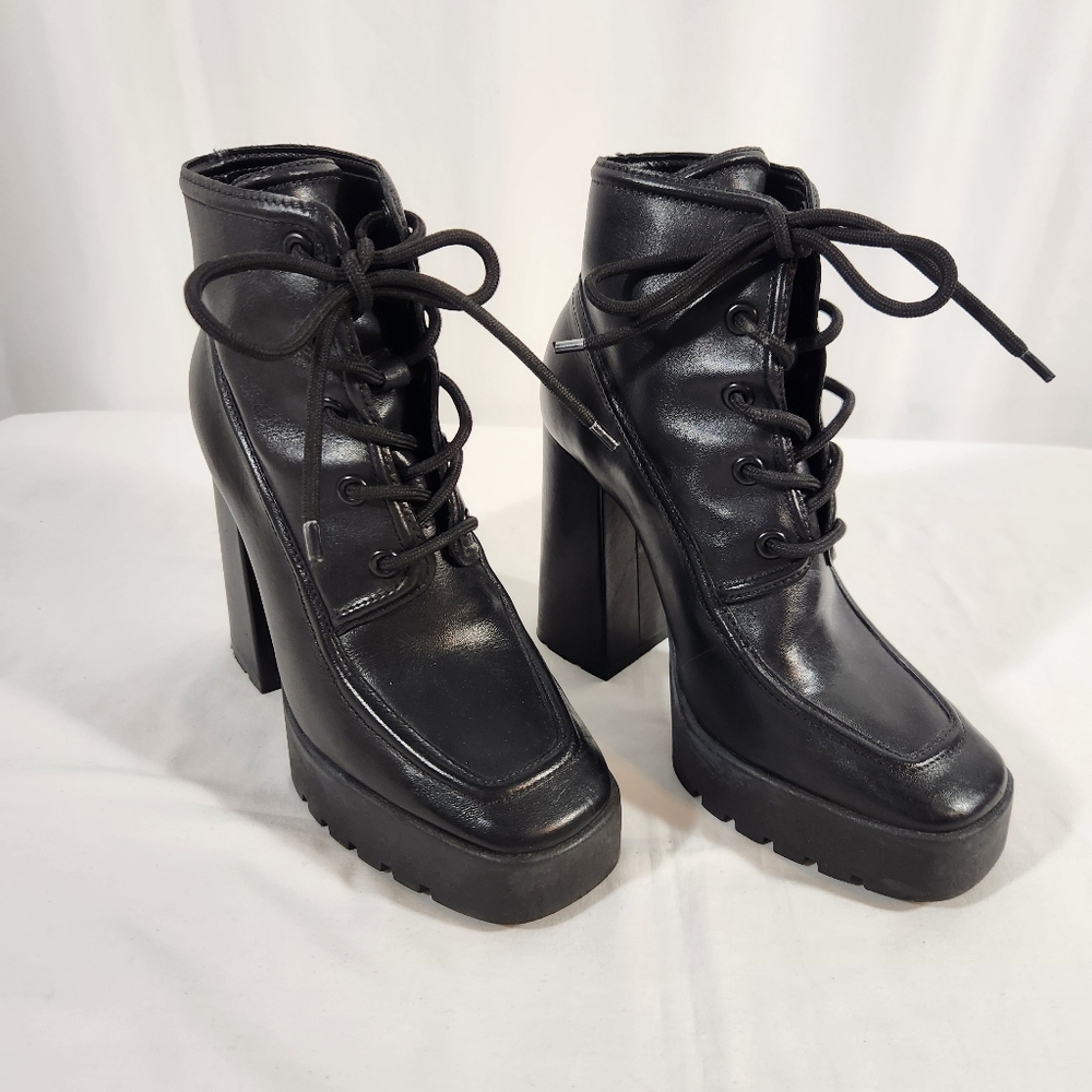 Schutz Black Taliani Leather Lace Up Platform Boots Size 9 - Picture 2 of 13